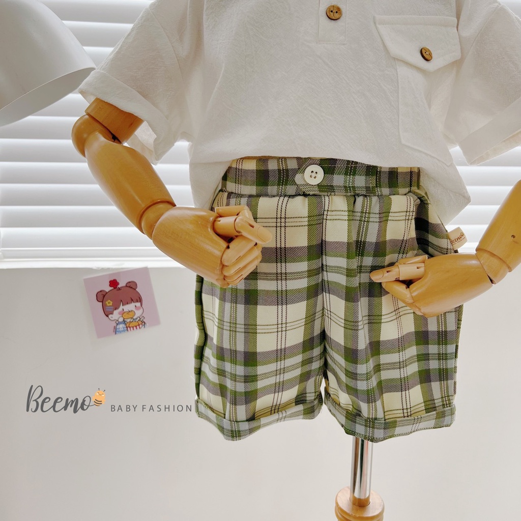 Quần kẻ caro cho bé trai Beemo - Chất liệu vải thô cao cấp, mặt vải mịn, thoáng, thấm hút mồ hôi,chân ái cho mùa hè B119