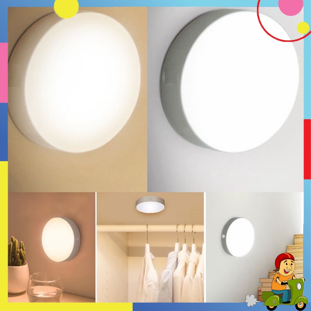 Đèn Cảm Biến Chuyển Động Cảm Ứng Cầu Thang Dán Tường Tủ Đồ Quần Áo, Bếp, Cầu Thang Tích Điện Kèm Dây Sạc Dạng Tròn