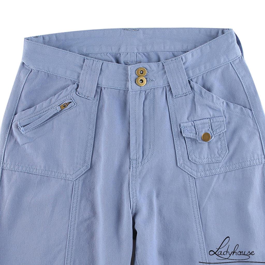 LD-Women´s Straight Leg Pants, Vintage Middle Waist Spring Long Denim Trousers with Pockets
