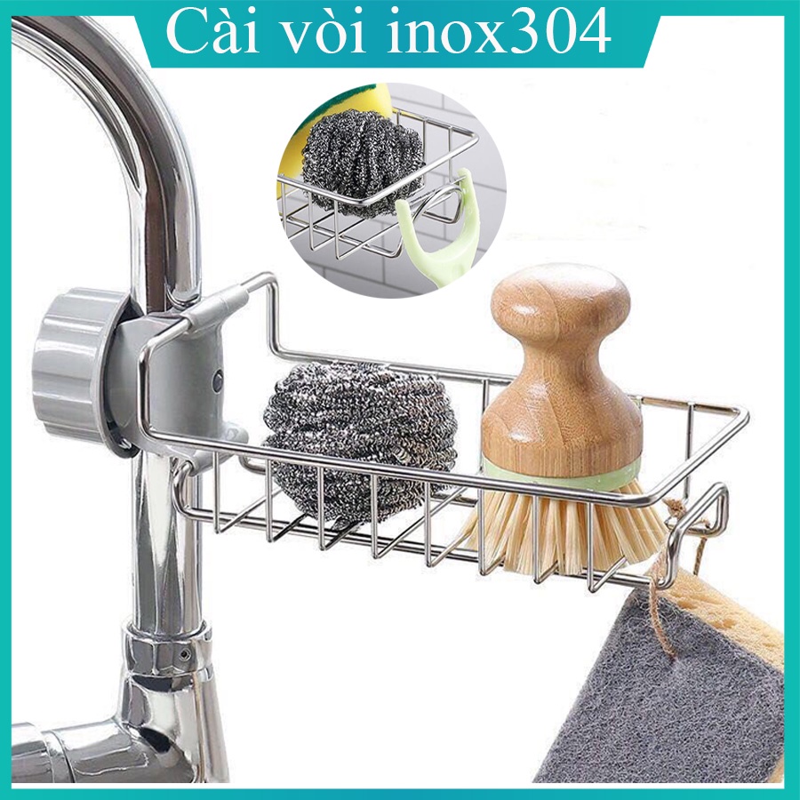 Giá để giẻ rửa bát inox 304 có khay hứng - Kệ dán tường inox để đồ rửa chén bát