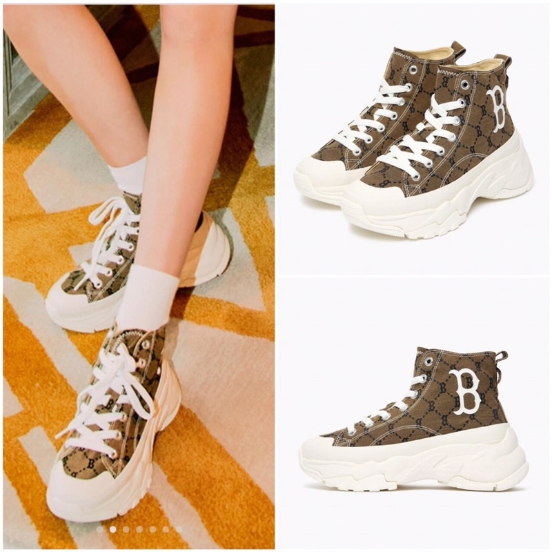 Giày MLB Chunky High Mono Jasquard Boston Brown-Nâu Chữ B Mới Nhất 2022