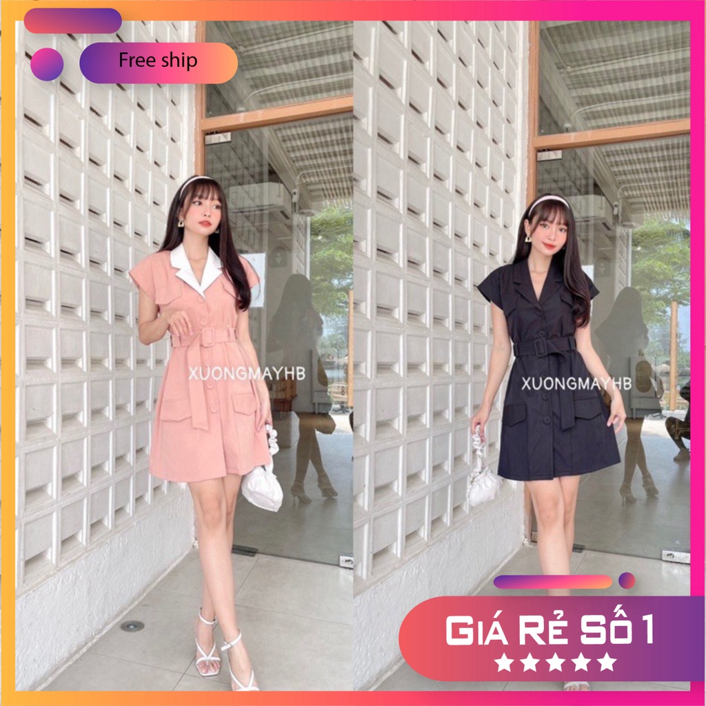 Đầm nữ HB thiết kế đính cúc bọc vải dây nịt thắt eo D036 Taseco
