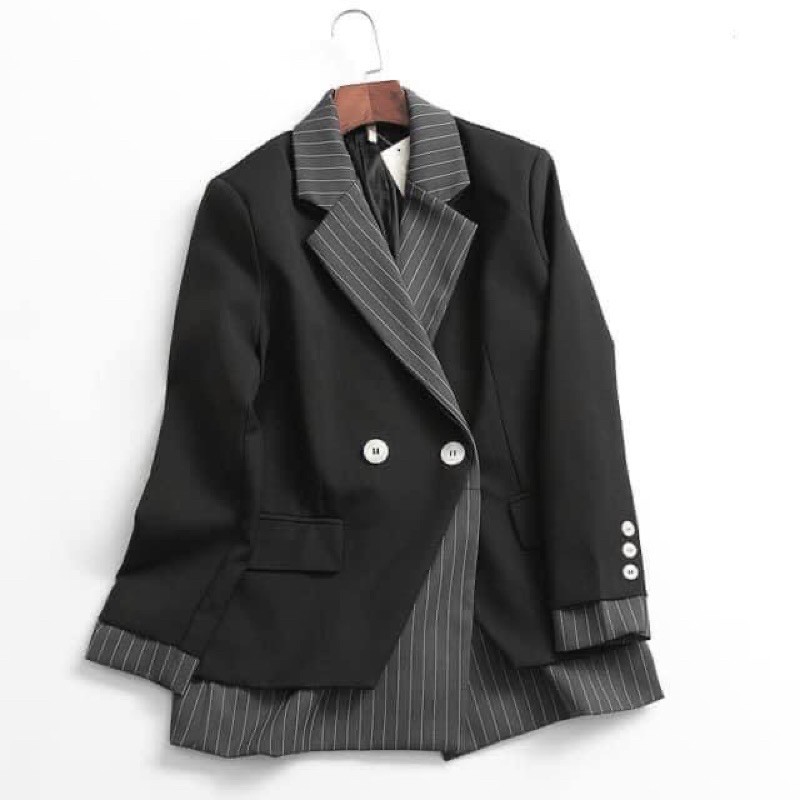 BLAZER phối đen sọc xám