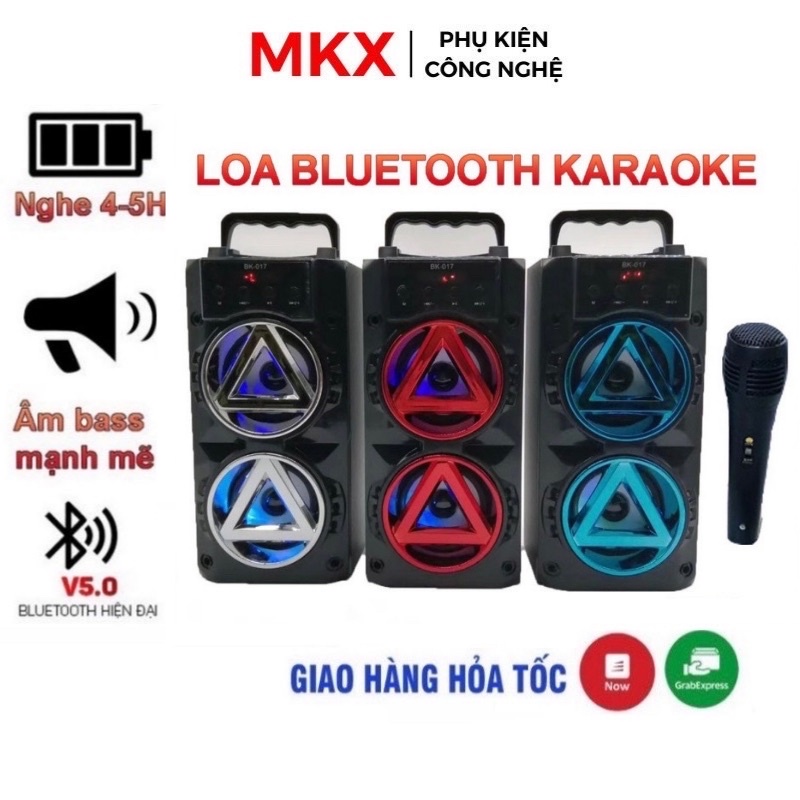 Loa Bluetooth Karaoke MKX mini mic có dây 3m lưng vỏ gỗ âm thanh siêu hay bass mạnh Bảo hành 1 đổi 1