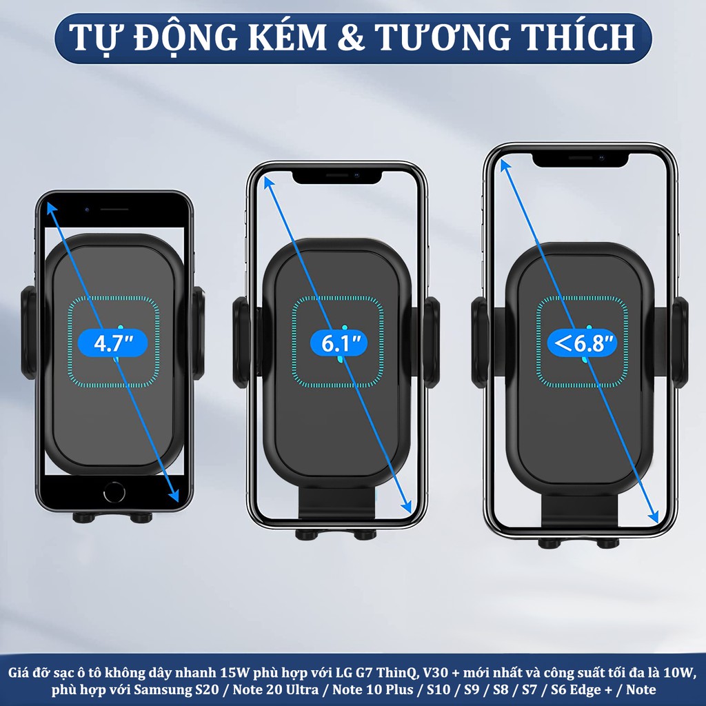 Bộ sạc ô tô không dây không dây, Sạc nhanh 15W / 10W / 7,5W Qi Giá treo tự động kẹp (Đen) | BigBuy360 - bigbuy360.vn