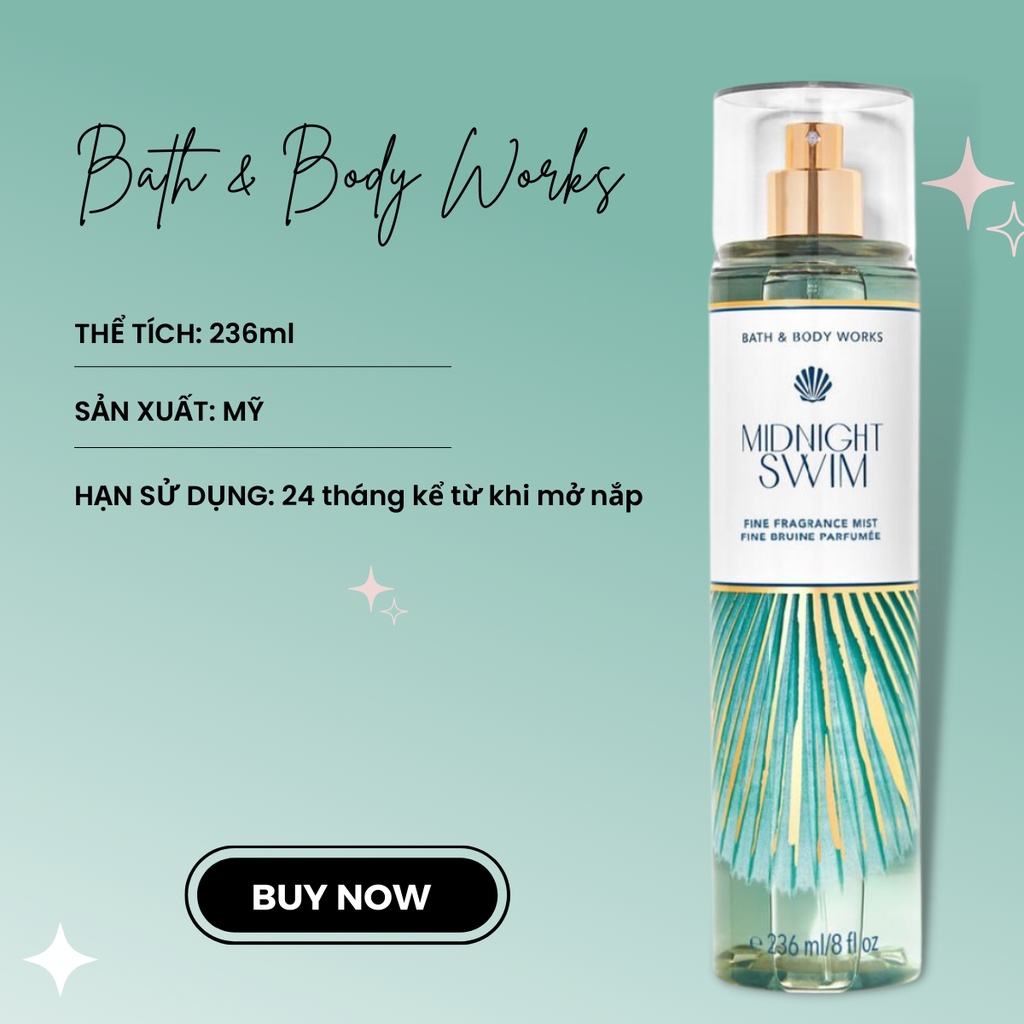 Xịt Thơm Toàn Thân Bath & Body Works Fine Fragrance Mist Midnight Swim Dành Cho Nữ chai 236ml