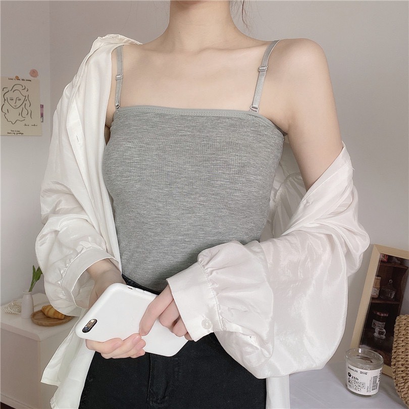 Áo hai dây dáng ôm mịn vải cotton co giãn 4 chiều dây có chốt điều chỉnh | BigBuy360 - bigbuy360.vn