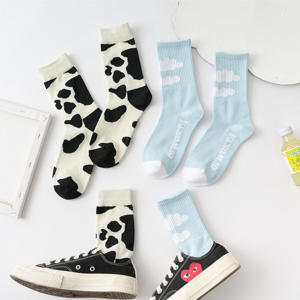 ✱◆ Đôi vớ cotton họa tiết sữa/mây trắng và bầu trời xanh