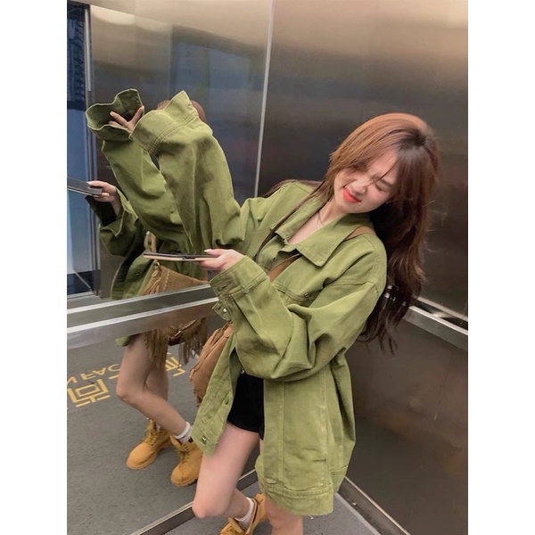 Áo Khoác Bò Form Rộng Màu Xanh Phong Cách Hàn Quốc