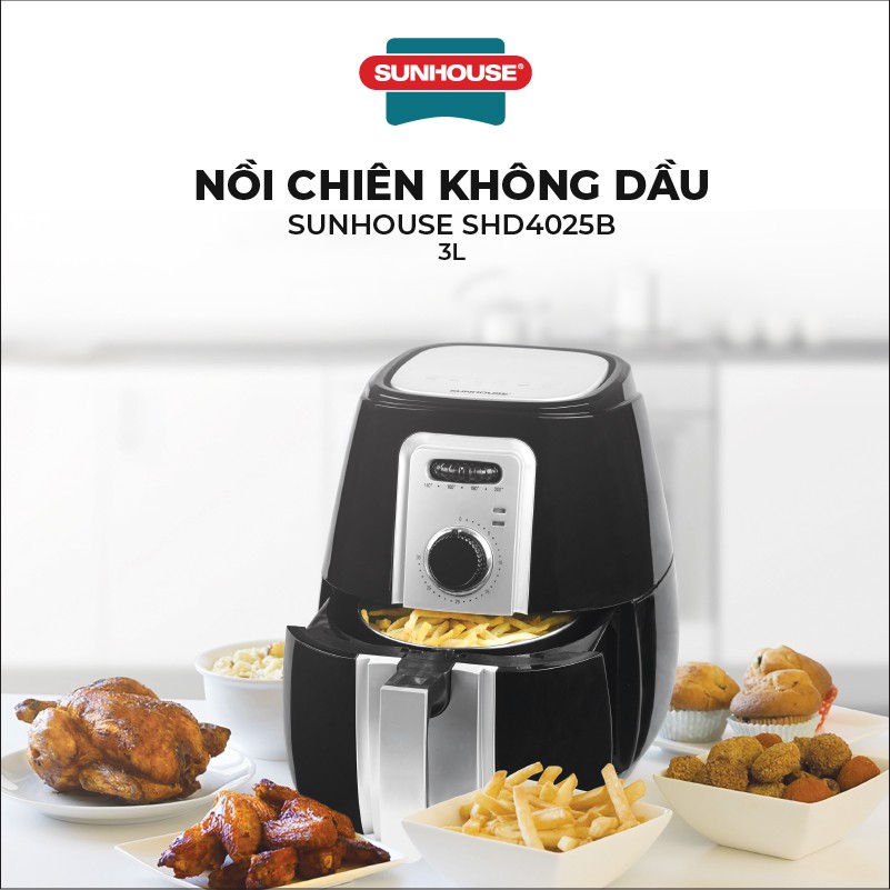 [Mã ELHADEV giảm 4% đơn 300K] Nồi chiên không dầu 3.0L Sunhouse SHD4025B đen