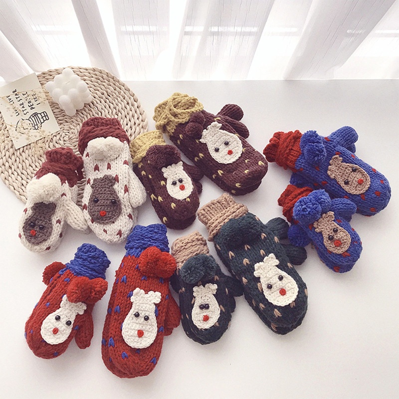 Găng Tay Dệt Kim Họa Tiết Tuần Lộc Hoạt Hình Dễ Thương Thời Trang Mùa Đông