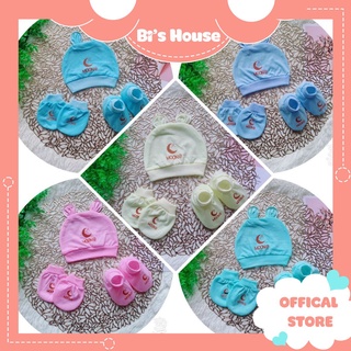 Set bộ mũ/nón sơ sinh kèm bao tay chân cho bé sơ sinh Moon
