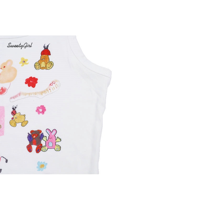 Áo Tank Top Cổ Tròn Dáng Ôm In Họa Tiết Hoạt Hình Nhiều Màu Độc Đáo Thời Trang 2022 Cho Nữ