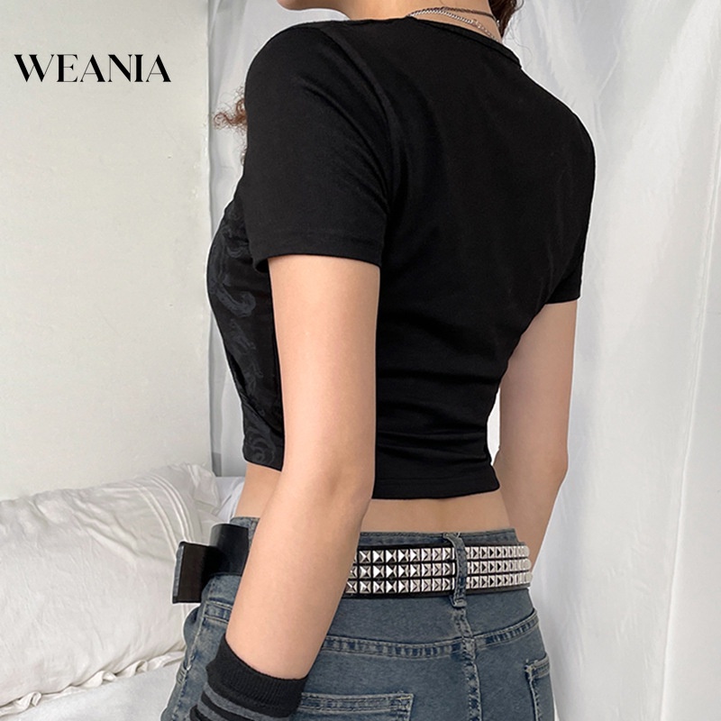 Áo Thun Crop Top In Hình Đôi Cánh Đính Đá Lấp Lánh Kiểu Đường Phố Cho Nữ