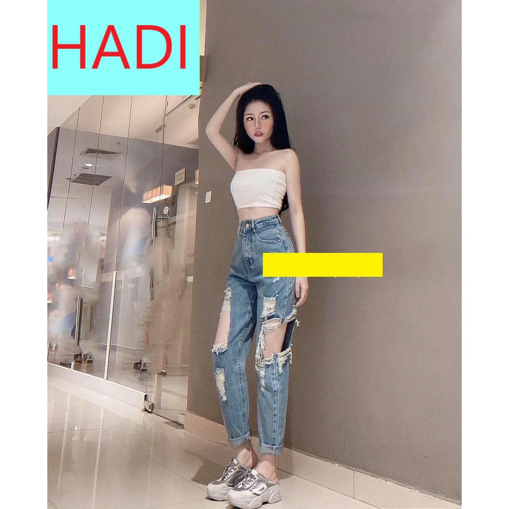 [ FREESHIP ] QUẦN BAGGY JEAN NỮ LƯNG CAO MÀU XÁM ĐEN RÁCH TE TUA CAO CẤP HADI-NL137 ĐEN