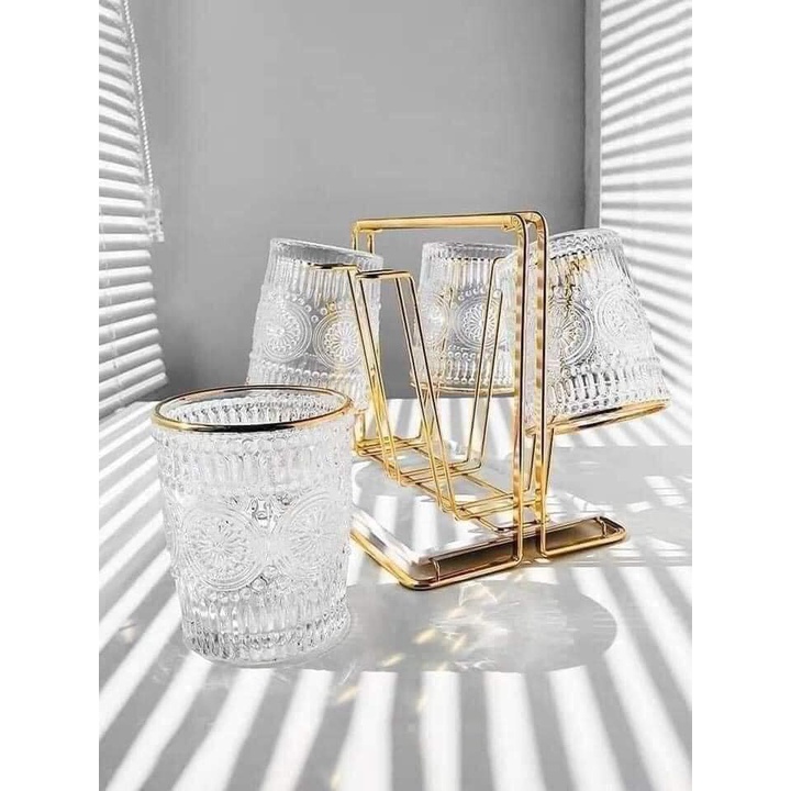 Khay Úp Cốc Hợp Kim Mạ Vàng, Khay Úp Cốc Inox Cao Cấp - Có Khay Hứng Nước