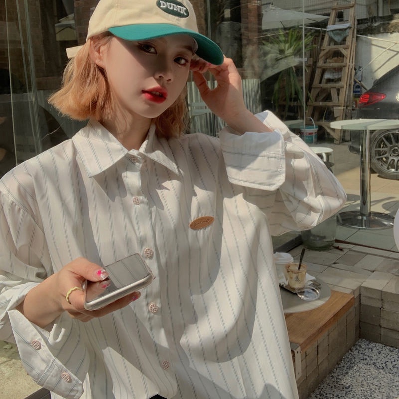 Áo Sơ Mi Nữ Dài Tay Sọc Dọc Thời Trang Hàn Quốc