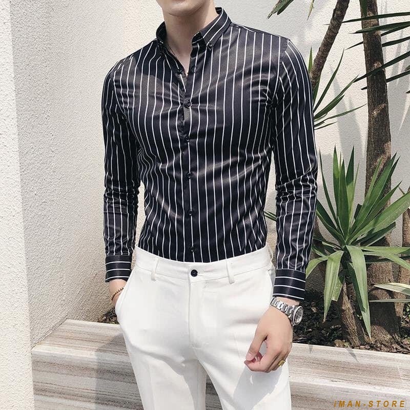 Áo Sơ Mi Nam Dài Tay Đẹp TAHISM016 Kẻ sọc 2 màu đen,trắng chất Cotton thoáng mát | BigBuy360 - bigbuy360.vn