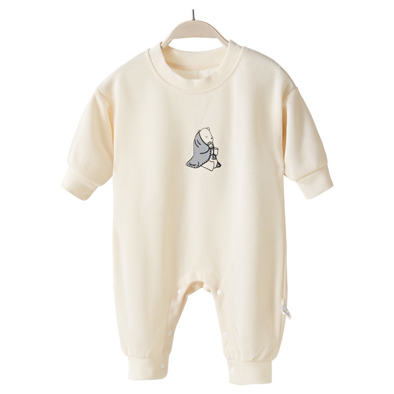 Bộ Áo Liền Quần Bằng Vải Cotton In Hoạt Hình Gấu Kèm Nón Thời Trang Mùa Thu Cho Bé Sơ Sinh