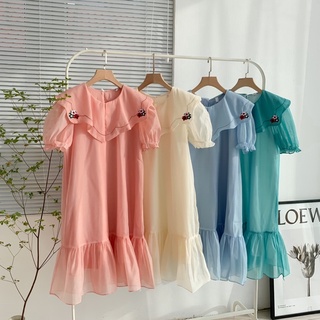 [ẢNH THẬT] - Váy xòe tay bồng voan tơ vai có hoa thêu  tiểu thư ulzzang - M54 - jannahouse