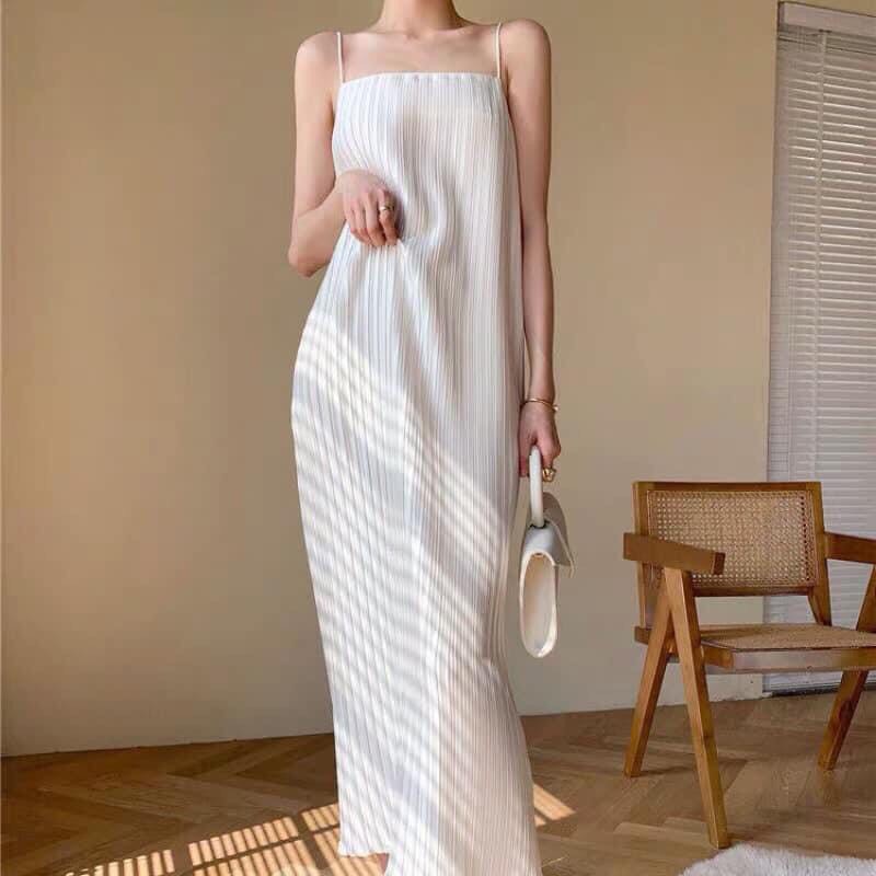 Đầm maxi đi biển 2 dây xếp li sang chành - Lala Dress