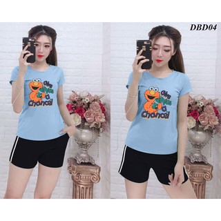 [ MẪU MỚI] Đồ bộ mặc nhà cao cấp quần đùi 1 sọc áo in hoạt hình ngộ nghĩnh - DBD04