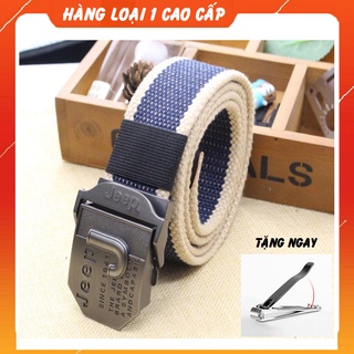 Dây lưng Nam - Dây lưng lính vải bố Mặt Jeep thép không gỉ TẶNG BẤM MÓNG TAY CAO CẤP