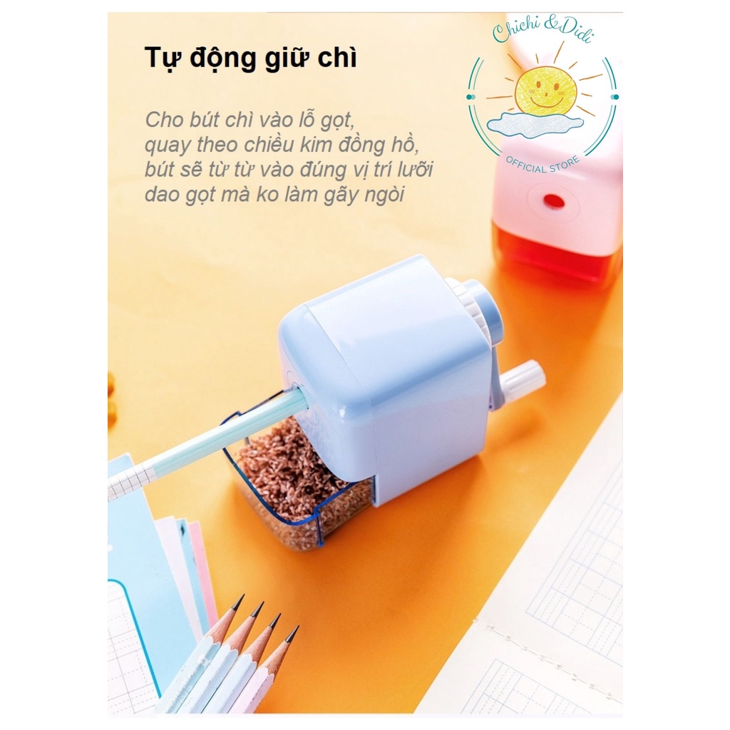 [Mã LIFE20KALL giảm 10% đơn 50K] Gọt bút chì quay tay nhỏ gọn Deli tự động giữ chì - 2 màu Hồng - Xanh 71158