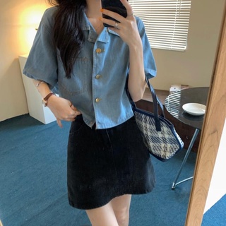 Áo khoác denim cổ vest [ Hình thật ]