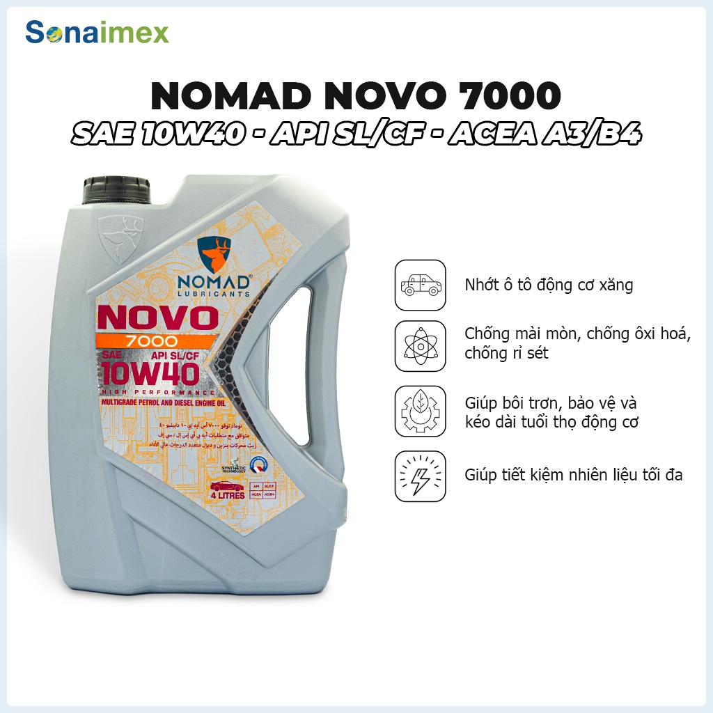 Dầu nhớt động cơ NOMAD NOVO 7000 – 4 lít 10W40 API SL/SCF – dầu nhớt DUBAI NDC025