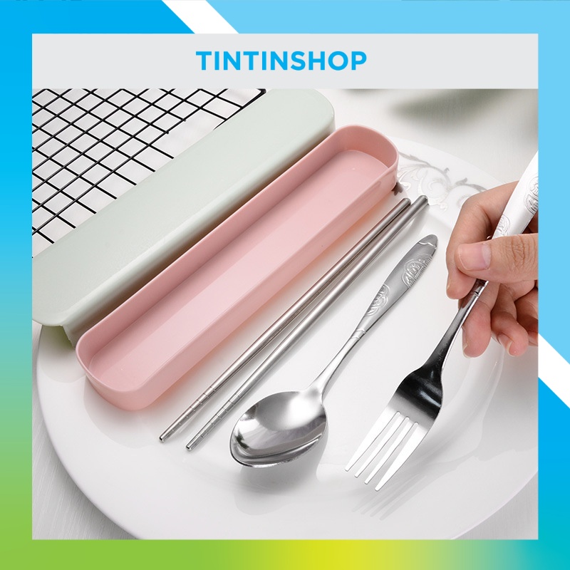Bộ đũa thìa innox cá nhân văn phòng có hộp đựng nhỏ xinh