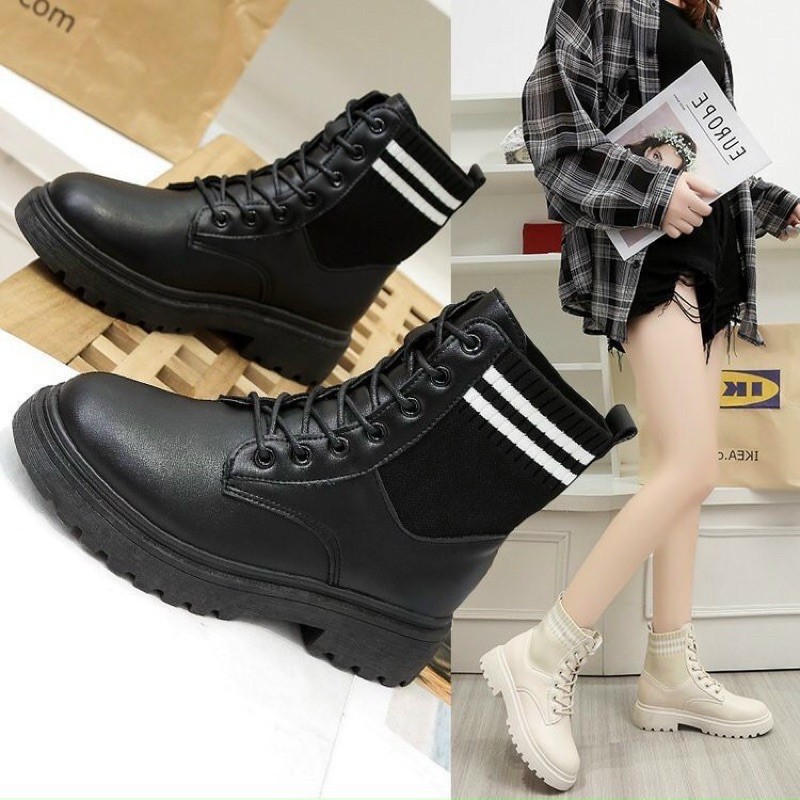 Boot Nữ Chất Da Mềm Cổ Phối Chun Len Fashion M6