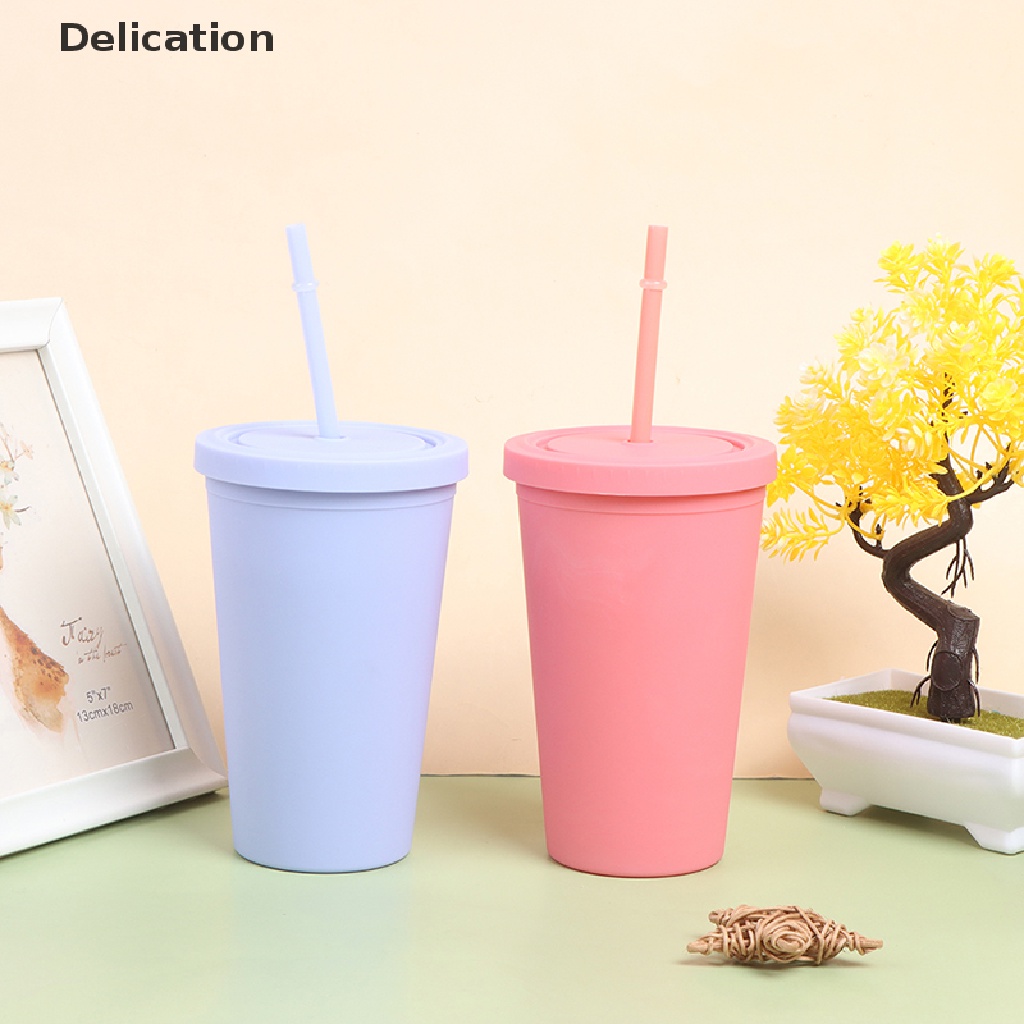 Bình Nước Có Nắp Và Ống Hút Nhiều Màu Sắc Dung Tích 480ml