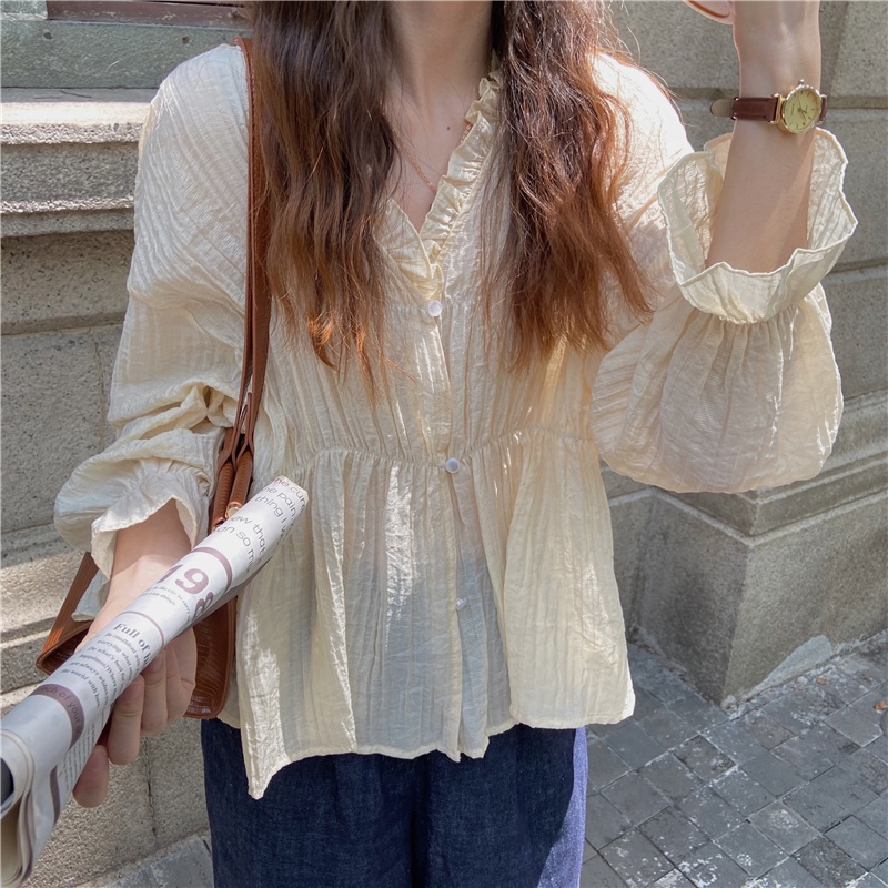 Áo tiểu thư bèo dập ly cổ V Ulzzang vintage - u.w