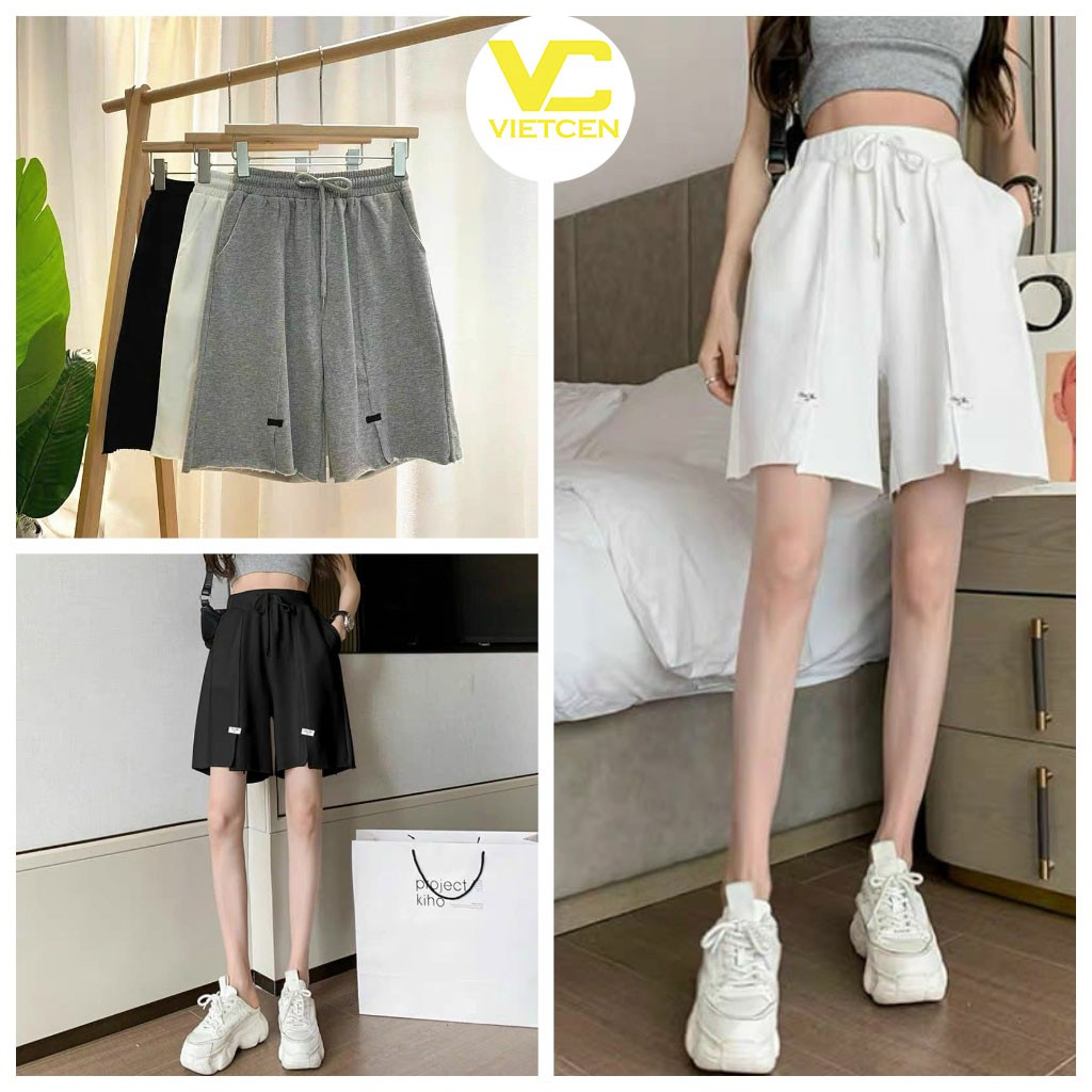 Quần đùi xẻ logo dây rút cạp chun chất cotton Unisex - VIETCEN | BigBuy360 - bigbuy360.vn