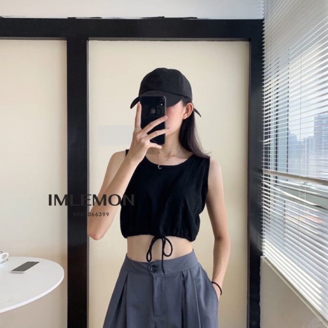 Áo Thun Croptop Ba Lỗ Rút Eo BASIC Thể Thao, Năng Động | BigBuy360 - bigbuy360.vn