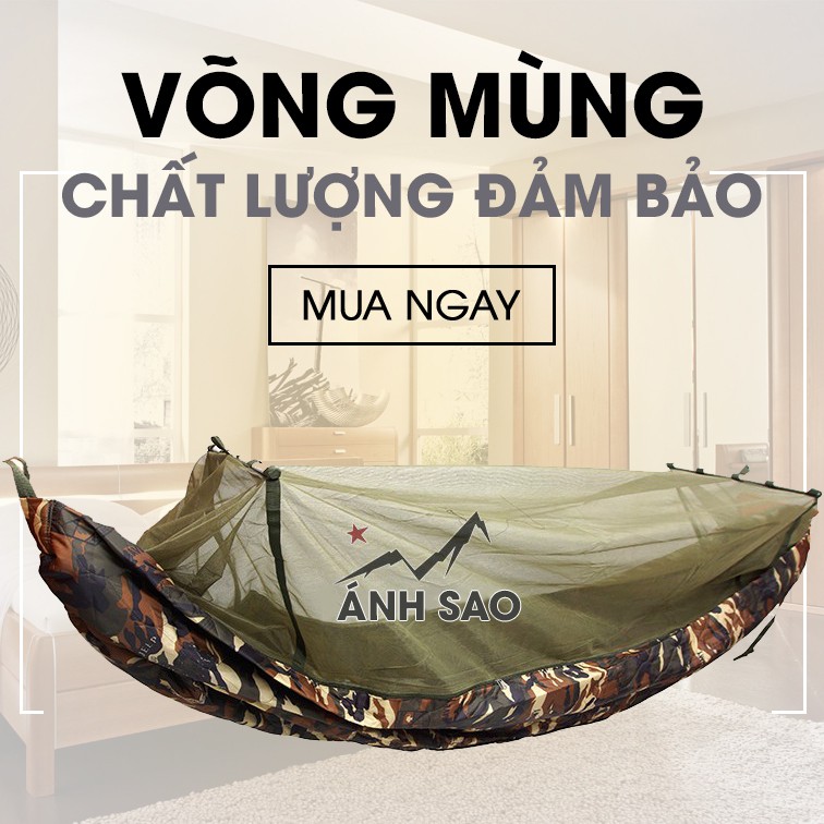 Võng Dù Biệt Kích Mỹ Phối Mùng Chống Muỗi 2 lớp Siêu Bền Ánh Sao (137 * 220 cm)