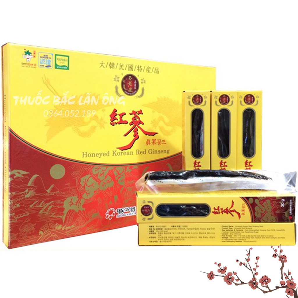 Hồng sâm củ tẩm mật ong Hàn Quốc (Hộp 10 củ x 30gram)- Thuốc Bắc Lãn Ông