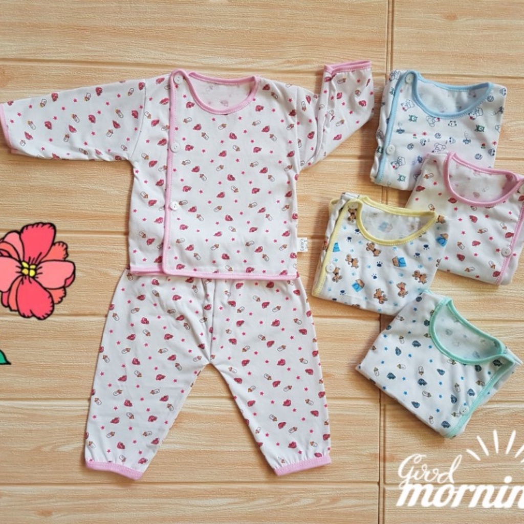 Bộ Dài Tay in hình bình sữa Cho Bé Sơ Sinh Cotton Cho Bé từ 3-5kg
