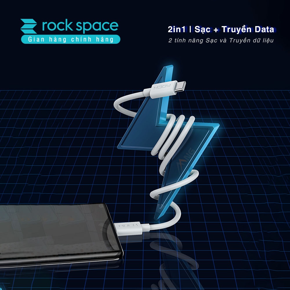 Dây cáp sạc nhanh Rockspace Z6 TypeC to TypeC, sạc nhanh chuẩn PD 3A, QC 3.0 - Hàng chính hãng bảo hành 12 tháng