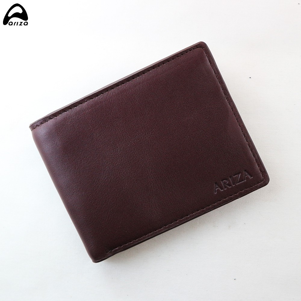 Bóp Ví Nam Ariza Da Bò Thật Sơn Cạnh Cao Cấp Kích Thước Nhỏ Gọn 11 x 9 cm Có Ngăn Khóa Kéo