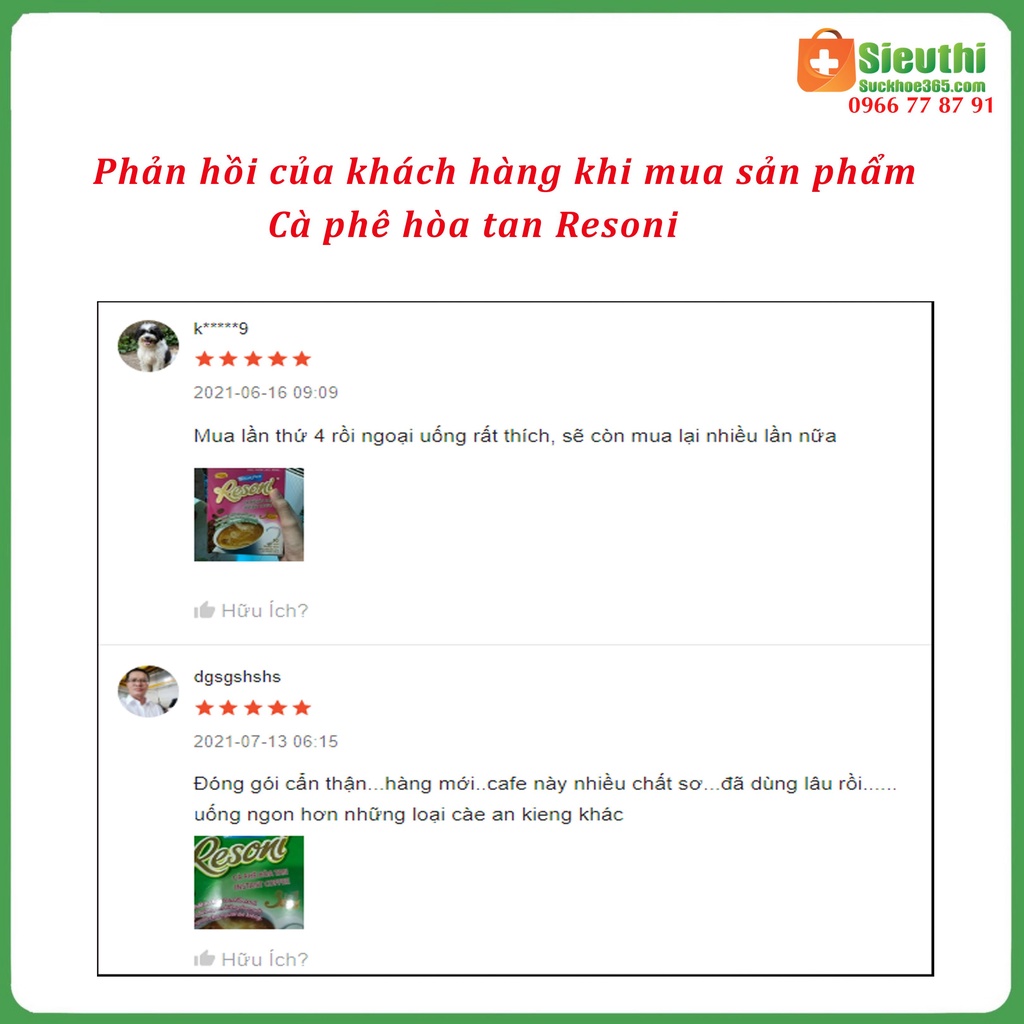 Cà phê hoà tan Resoni dành cho người tiểu đường ăn kiêng hộp 200g Siêu Thị Sức Khoẻ 365