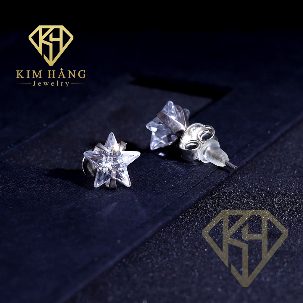 Khuyên Tai Bạc Nụ Ngôi Sao Đá Trắng KHJER078 - Chốt Đẩy
