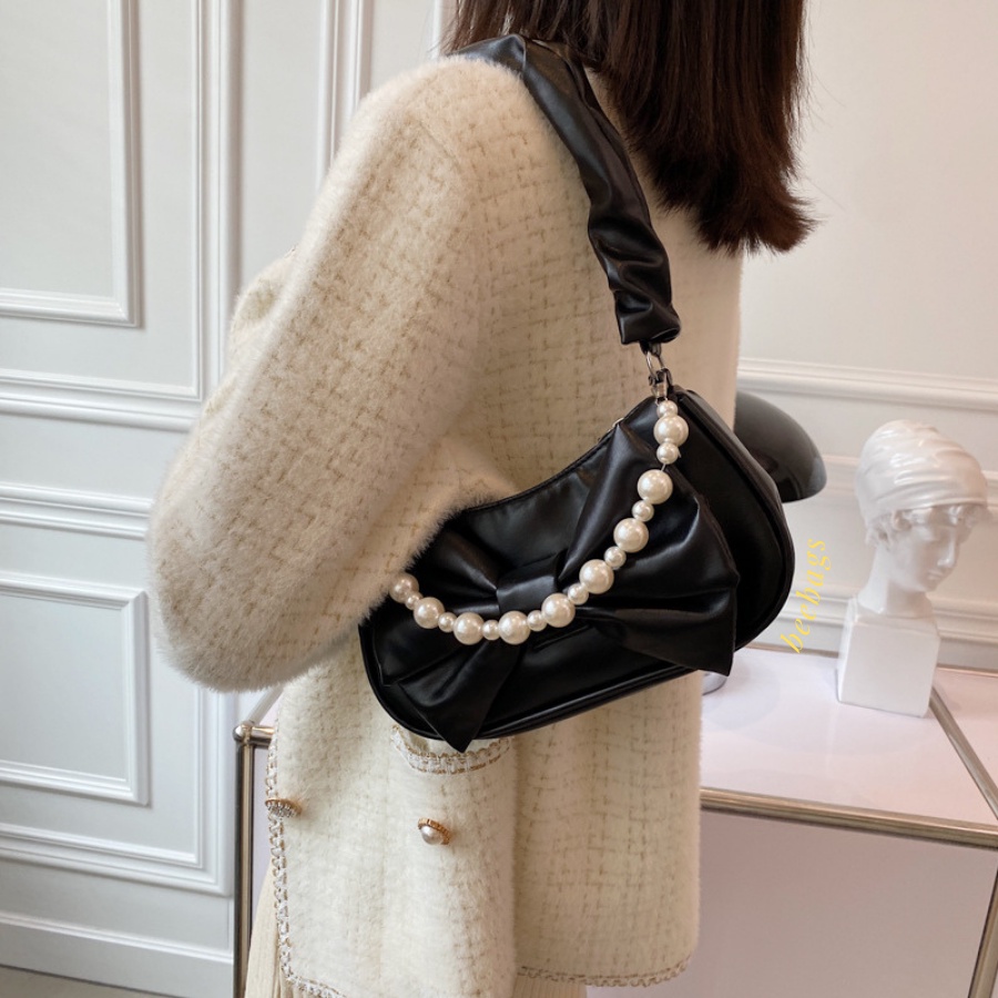 Túi Da Nữ Phối Nơ Tiểu Thư Xinh Xắn Phối Ngọc Đeo Vai Màu Trắng, Đen | TX12 | Túi Đeo Vai Nữ Đi Chơi Đi Tiệc Dễ Phối Đồ