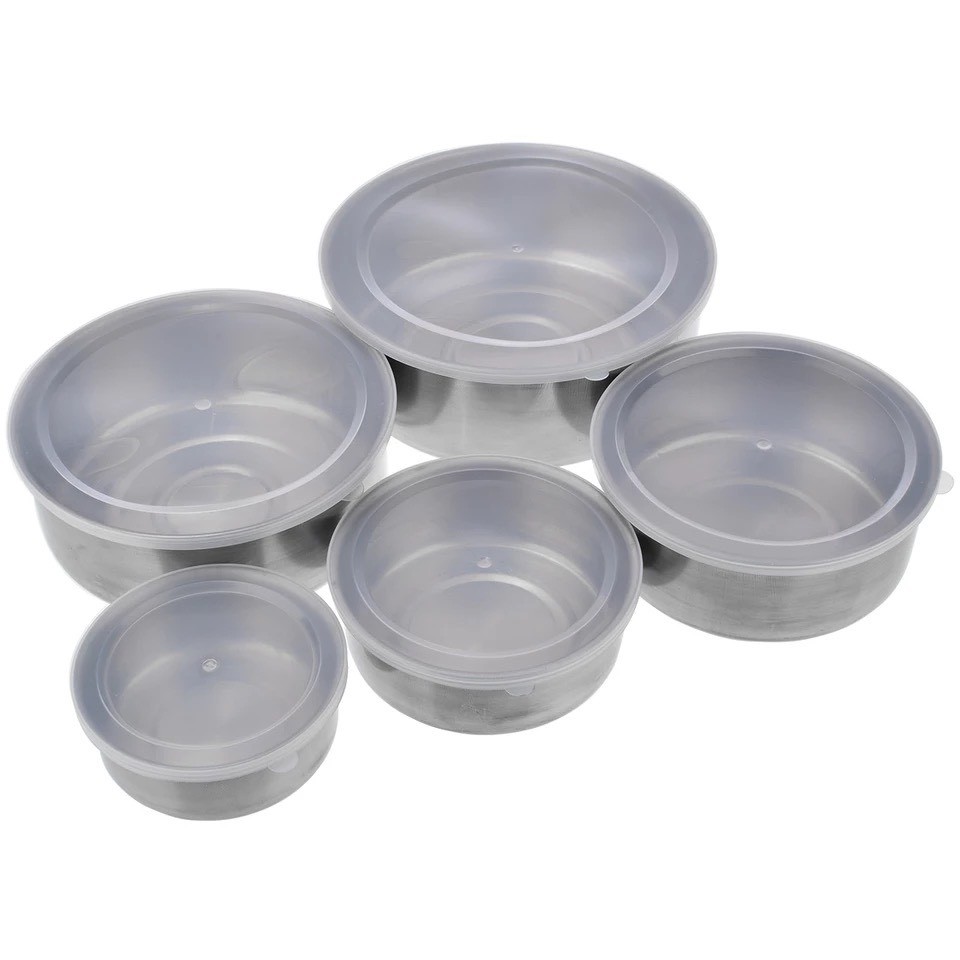 Bộ 5 hộp lạnh inox -Bộ 5 hộp inox kèm nắp nhựa đựng thức ăn tủ lạnh giúp bảo quản thực phẩm tối đa