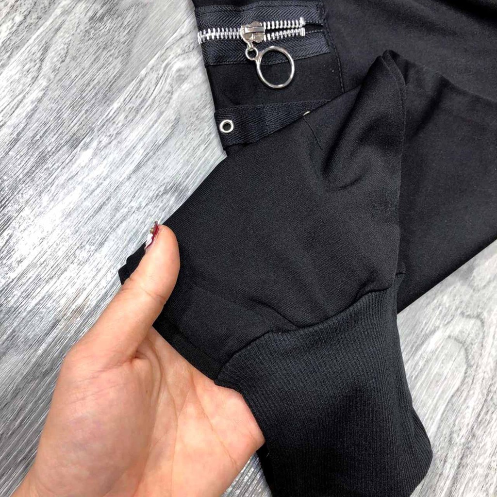 ❤️ VẢI BAO ĐẸP ❤️ QUẦN JOGGER THUN NỮ PHỐI KHÓA MÀU ĐEN CHẤT NHUNG DÀY MỊN CO GIÃN