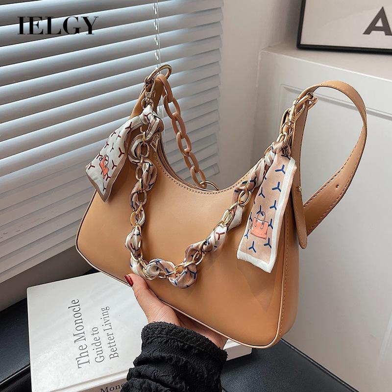 Túi xách IELGY bằng da phối khăn choàng lụa dễ phối đồ thời trang cho nữ