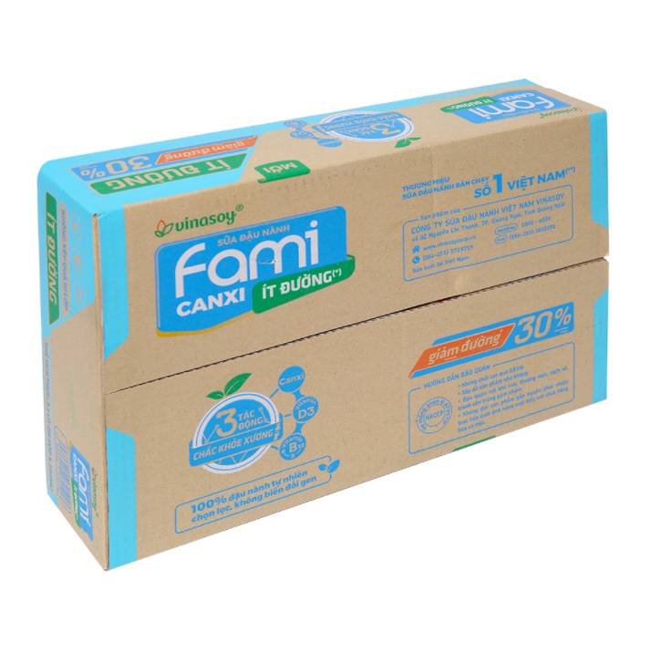 THÙNG 36 HỘP SỮA ĐẬU NÀNH FAMI NGUYÊN CHẤT - FAMI CANXI 200ML (36 hộp x 200ml)