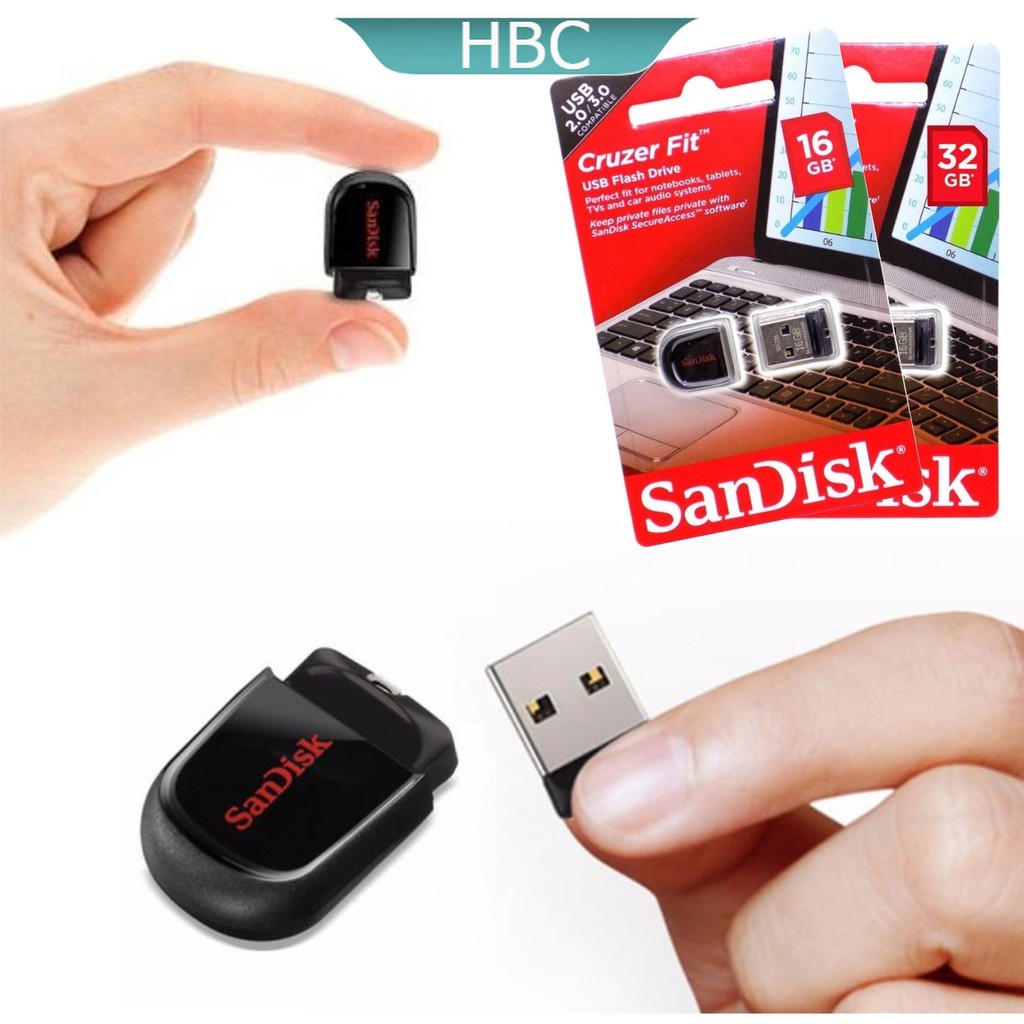 USB mini Sandisk Cruzer Fit - 8GB 16GB 32GB 64GB- USB 2.0 - mini siêu nhỏ