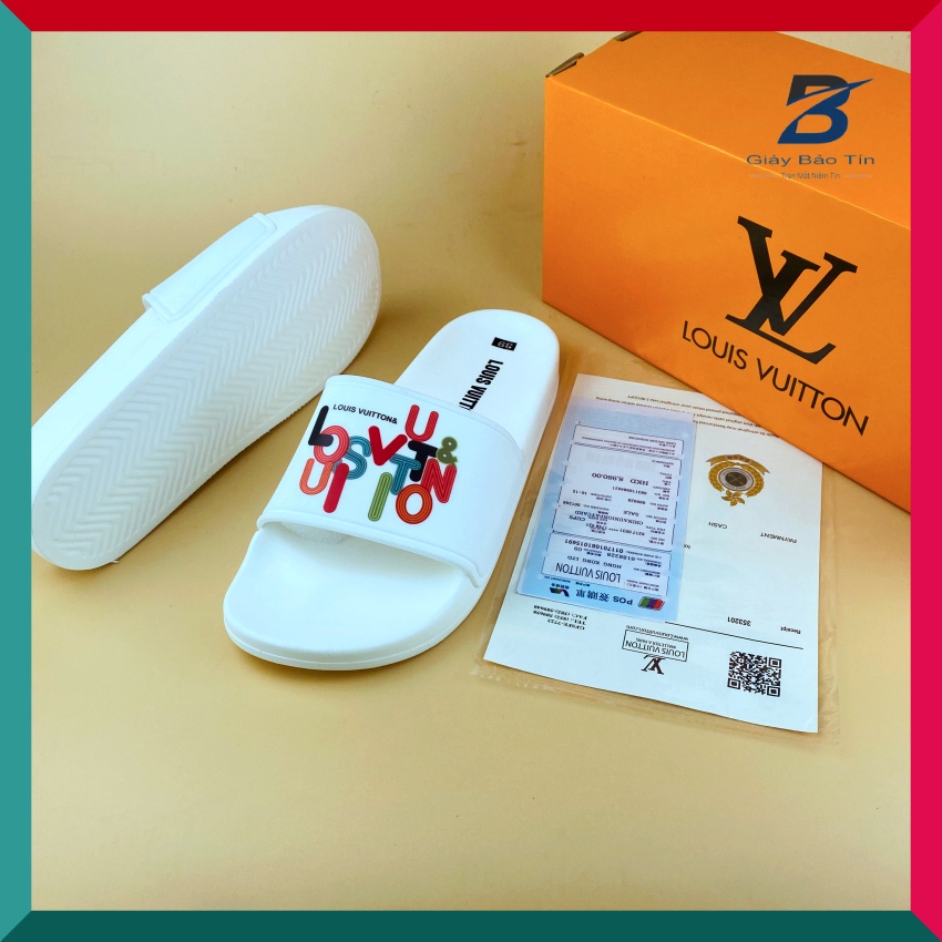 Dép nam LV dép nam quai ngang mẫu mới nhất 2 màu trắng đen quai cao su mềm mại form dáng ôm chân full Bill + Box